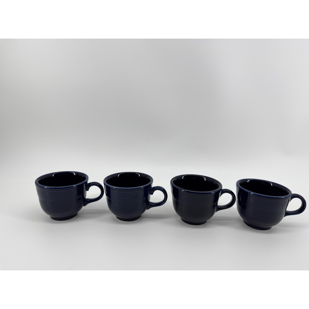Fiesta Cobalt Blue Ringed Coffee Mugs Set of 4 Homer Laughlin USA Ceramic Cups